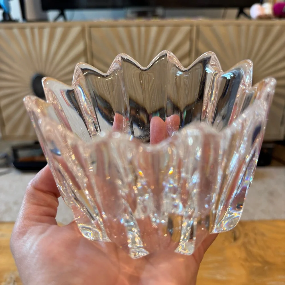 Orrefors Fleur Crystal Bowl Signed Lead Crystal Sweden 4.5